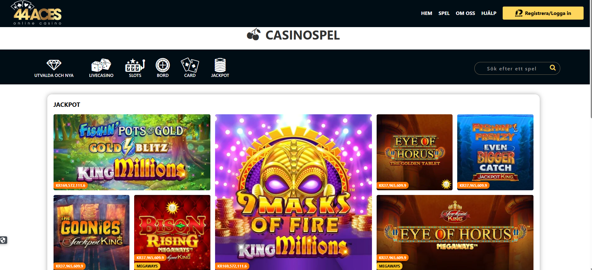 Jackpottspel hos 44Aces med flera olika jackpottautomater.
