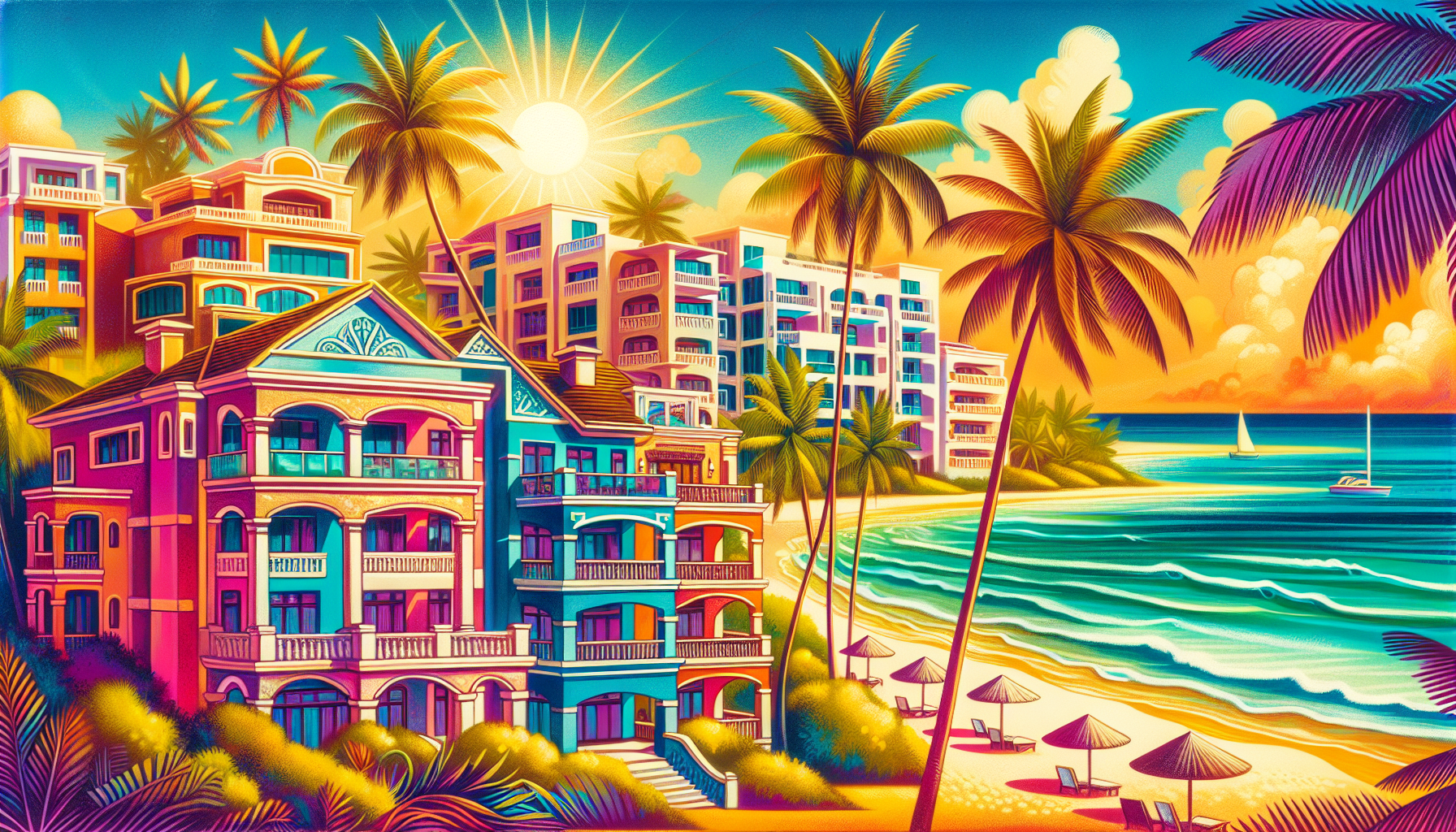 An illustration representing luxury living in Puerto Morelos with upscale properties.