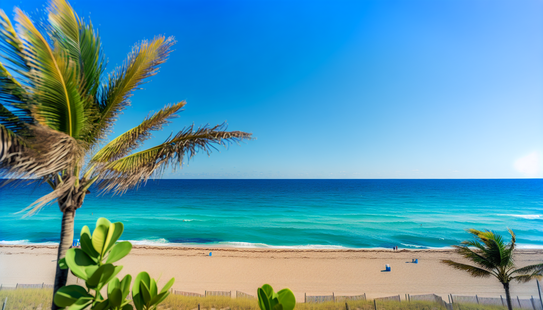View of Fort Lauderdale beach with palm trees and ocean