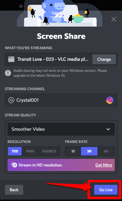 Screenshot illustrating the Go Live button