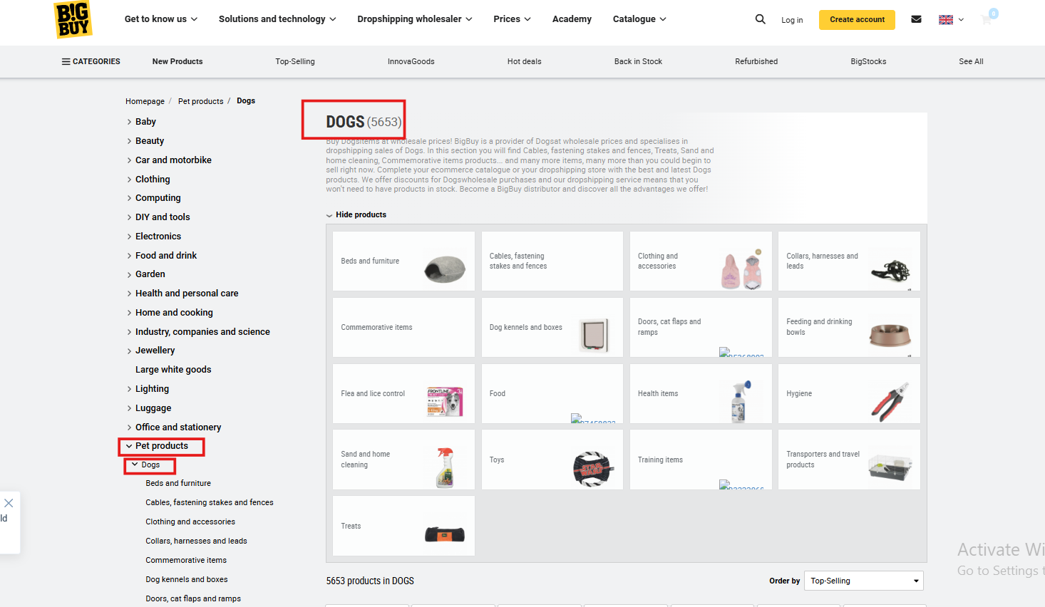 product catalog and sub categories