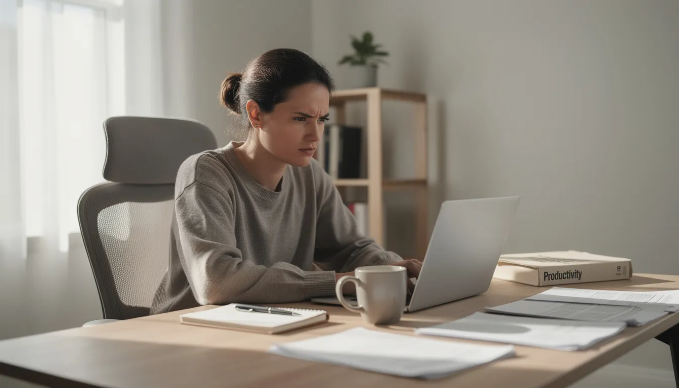 A focused individual is working diligently at a desk, demonstrating concentration and alertness, which can be beneficial for cognitive function and overall brain health. This scene highlights the importance of maintaining energy levels and supporting cellular health through practices like taking NAD supplements for improved brain function and healthy aging.