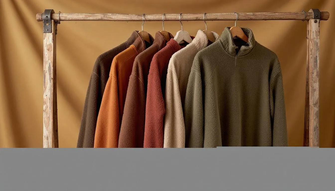 Cozy fleece and sherpa sweatshirts displayed on a clothing rack.