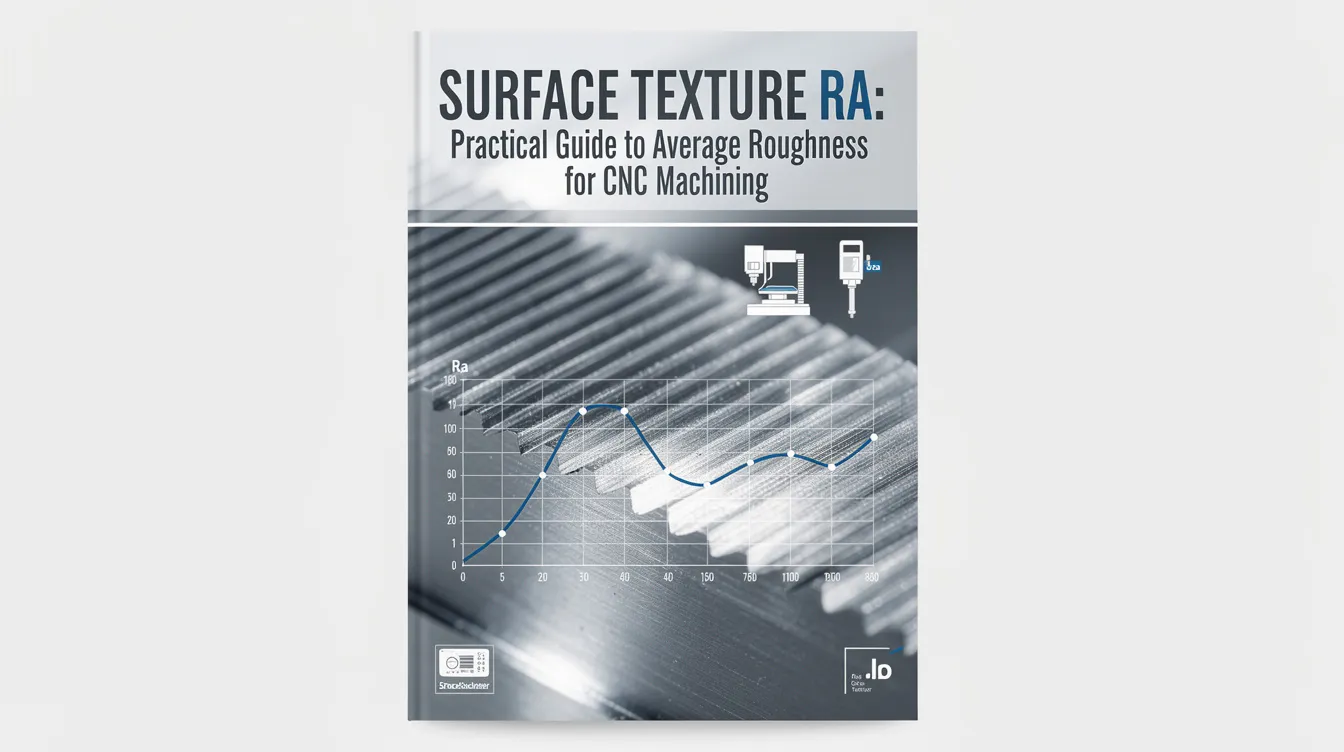 The image depicts a detailed surface roughness comparison chart showcasing various roughness parameters, including average roughness (Ra values) and corresponding surface textures for CNC machining. It highlights the differences between smooth and rough surfaces, illustrating peaks and valleys to aid in understanding surface finish evaluation for manufacturing processes.