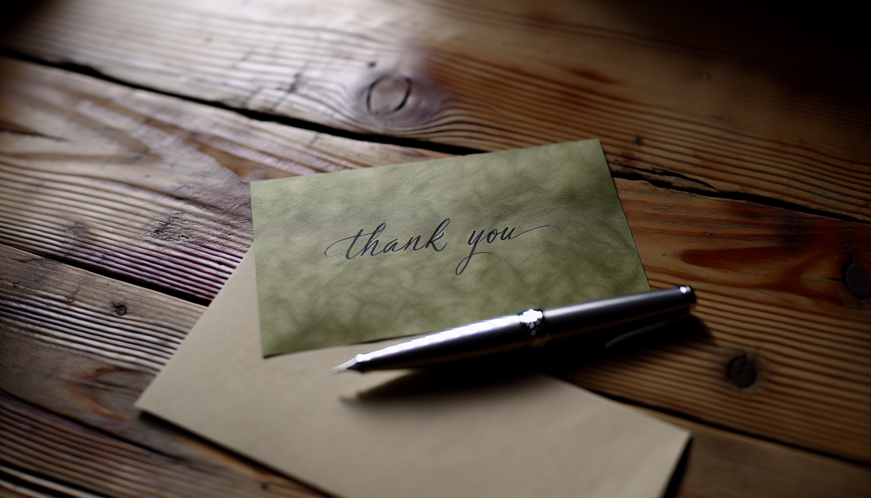 Handwritten thank you note and pen on a table