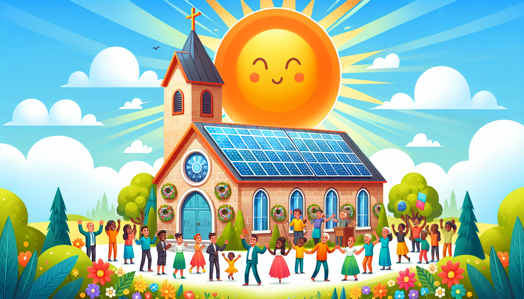 An illustration encouraging churches to start their solar journey with Sun Source Energy.