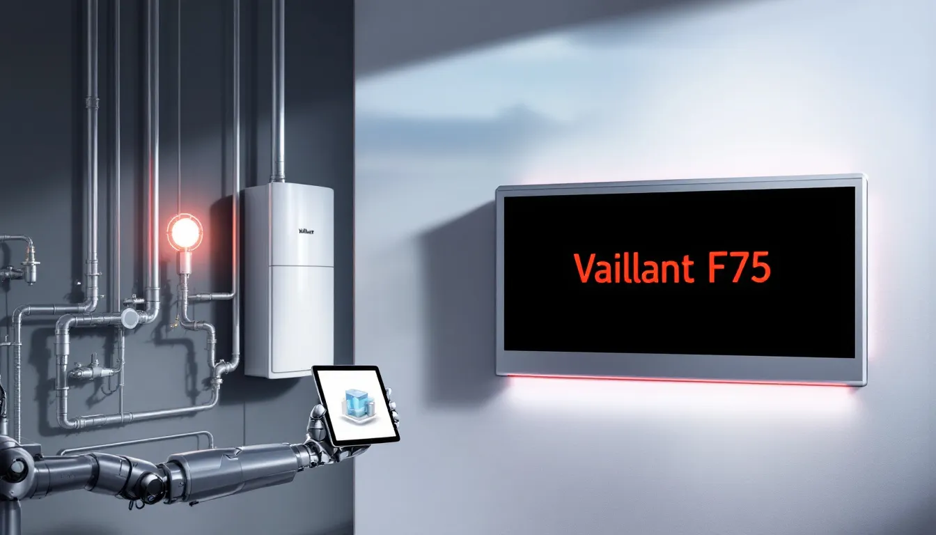 Steps to fix the Vaillant F75 error code are illustrated.