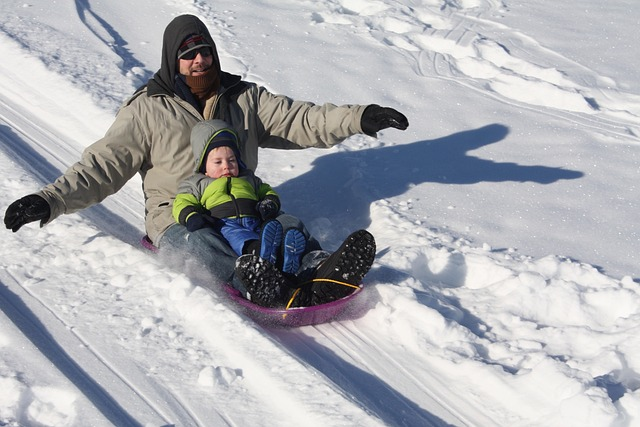 sledding, winter, father