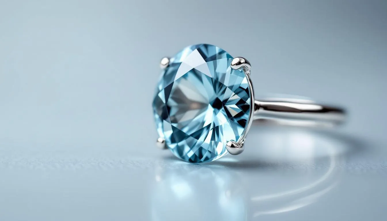 The image showcases the beautiful aquamarine, the birthstone for March, highlighting its stunning blue hues and classic beauty. This gemstone is often associated with mental clarity and positive vibes, making it a cherished choice among birthstones.