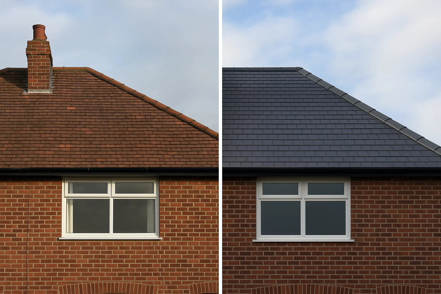 Before and after comparison of roof upgrade on Leeds property