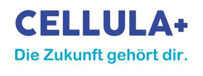 CELLULA+ Markenclaim mit dem Slogan „Die Zukunft gehört dir“ auf weißem Hintergrund.