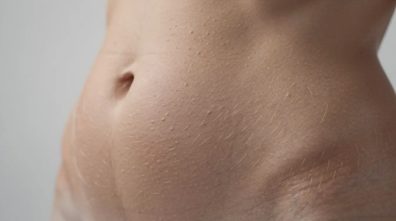 The image showcases a close-up view of smooth, healthy skin texture on an abdomen, highlighting the area where a tummy tuck surgery may have been performed. The skin appears even-toned and well-healed, suggesting effective recovery and proper aftercare following the surgical procedure.