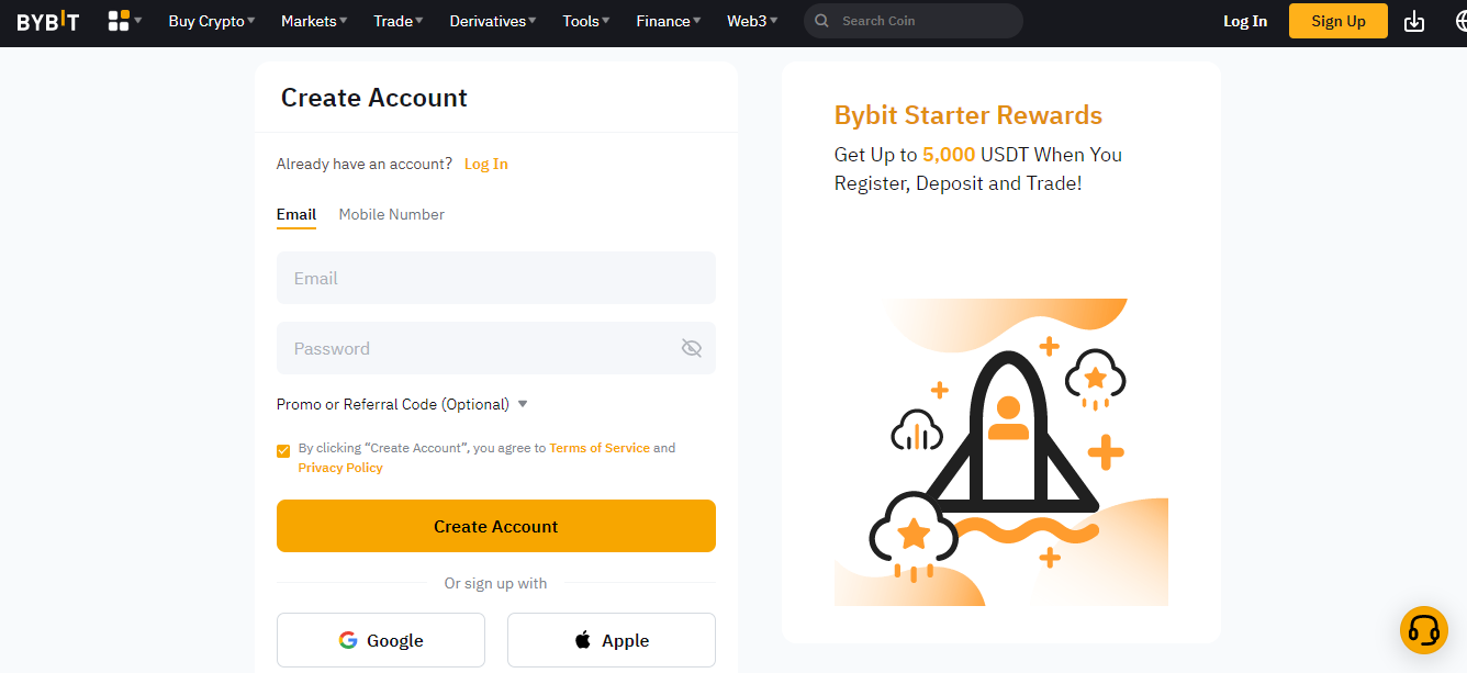 Registration page on Bybit