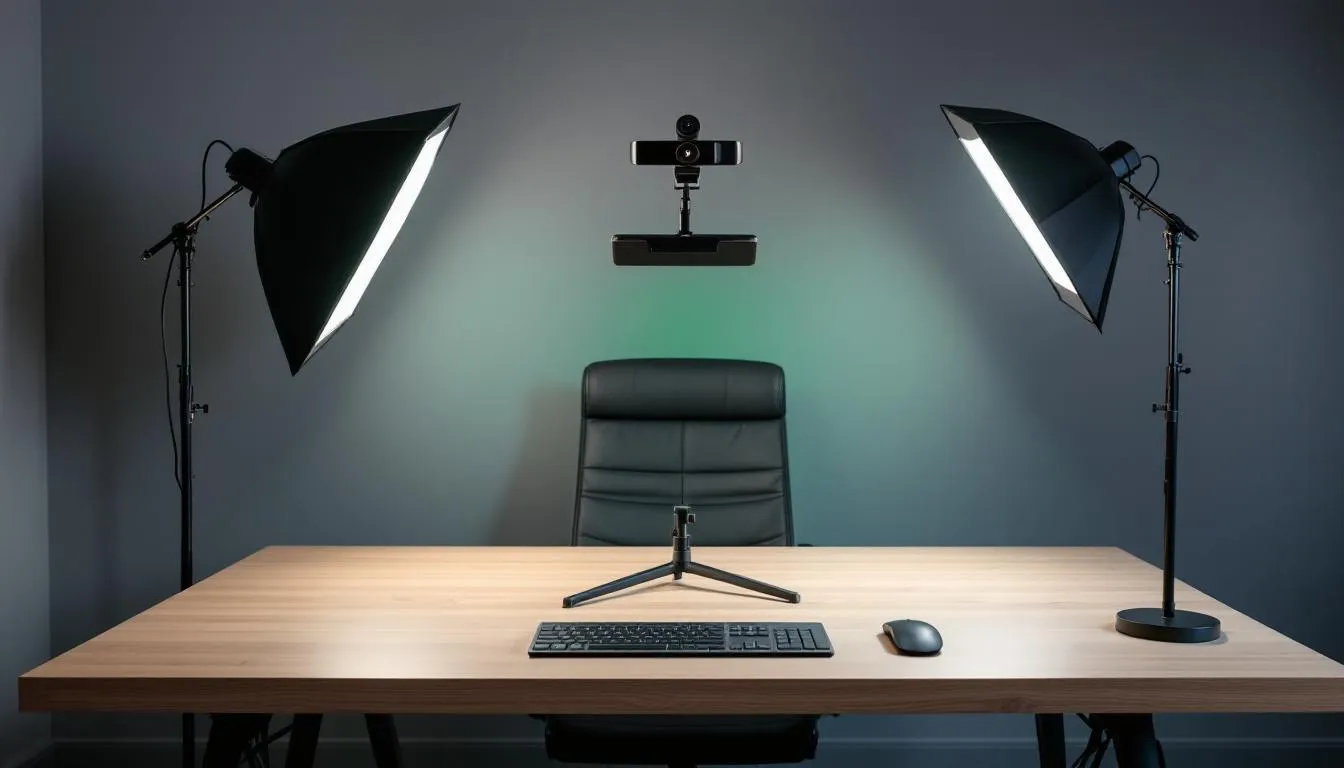 A modern home office setup designed for hosting high-quality webinars, featuring professional lighting, a high-definition camera, and advanced audio equipment. This space is optimized for virtual events, ensuring a seamless experience for webinar attendees with effective engagement tools and screen sharing capabilities.
