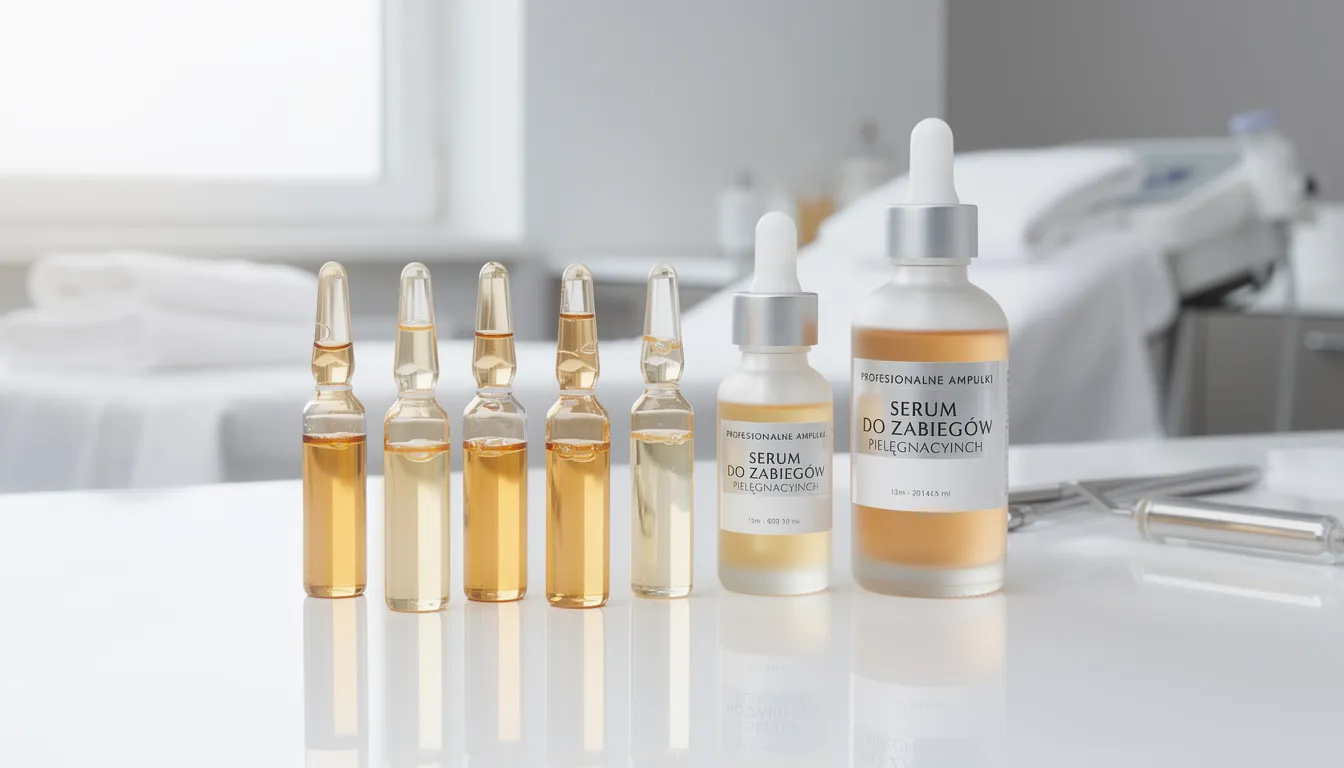 Na zdjęciu znajdują się profesjonalne ampułki i serum do zabiegów pielęgnacyjnych na skórę, które oferują dogłębne nawilżenie i poprawę kondycji skóry. Produkty te są idealne do stosowania w medycynie estetycznej, w tym w mezoterapii igłowej oraz zabiegach na okolice oczu, takich jak usuwanie zmarszczek i redukcja cieni.