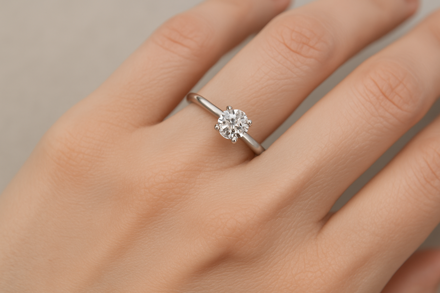 Moters ranką puošia balto aukso sužadėtuvių žiedas su deimantu padengtas rodžiu, modernus šaltas ledinis atspalvis