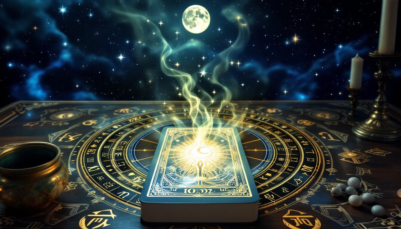 Astrological and numerological symbols associated with the magic tarot card.