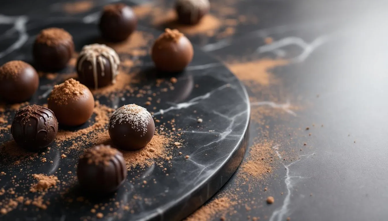 A selection of gourmet chocolate truffles arranged elegantly, perfect for gifting to a loved one.