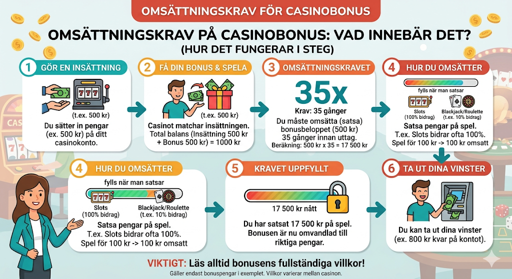 Omsättningskrav casino bonus – hur omsättningskrav fungerar, spela igenom bonus och insättning 35x innan uttag