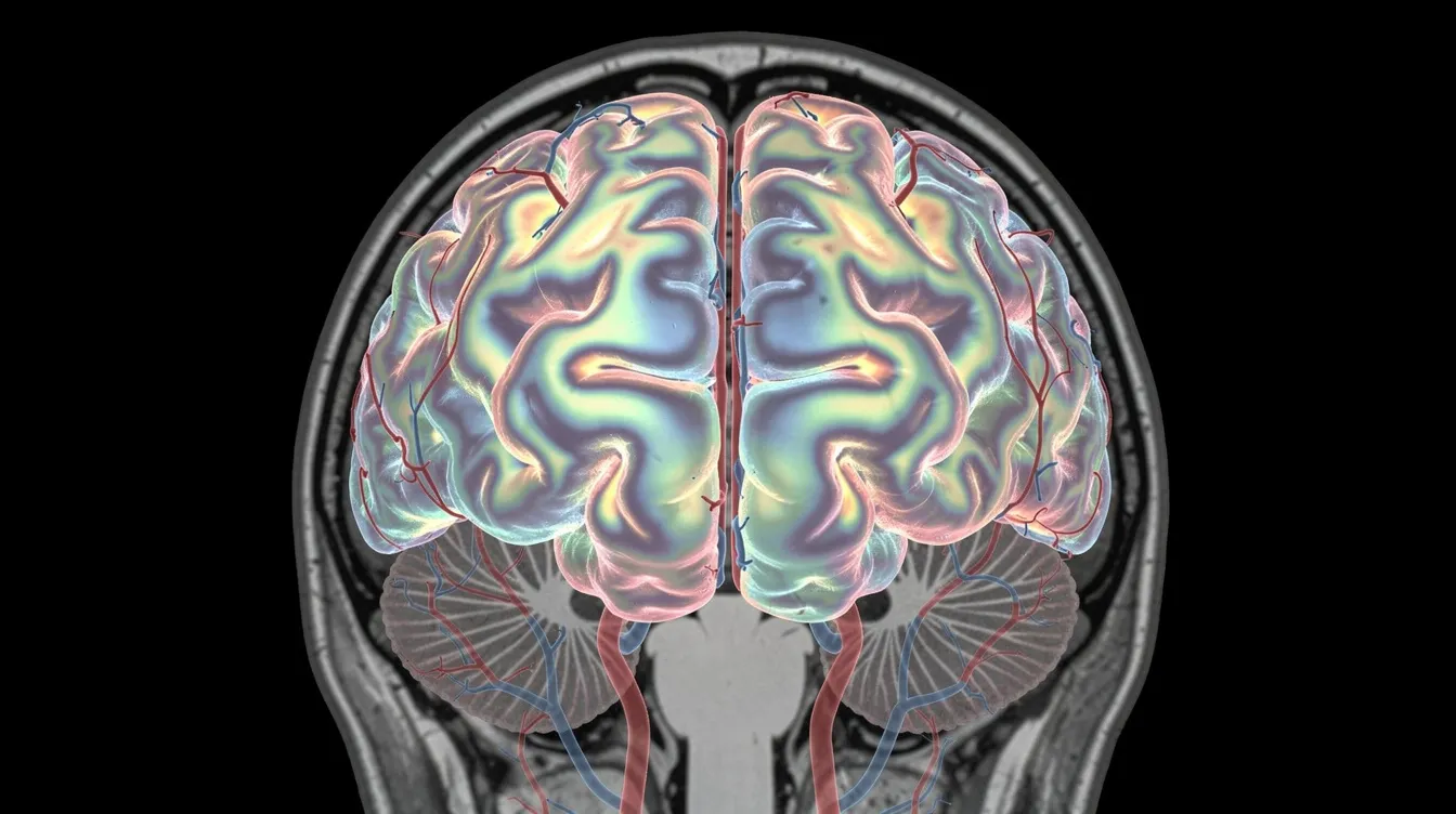 The image depicts a healthy brain scan showcasing vibrant neural activity and intricate blood flow patterns, indicative of optimal brain function. This visual representation highlights the importance of cognitive function and the potential health benefits of supplements like vitamin D and omega-3s in supporting brain health and reducing cognitive decline.