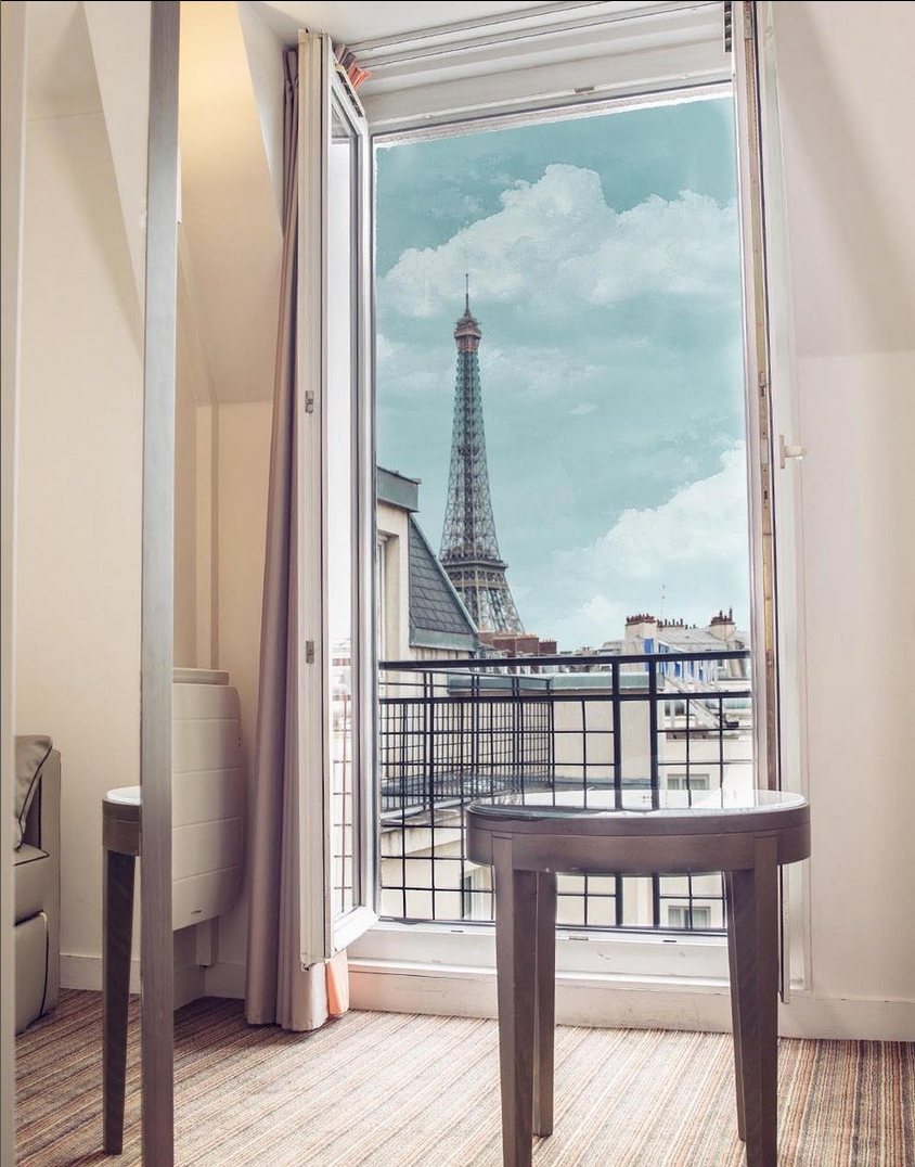 paris hotel with eiffel tower view 