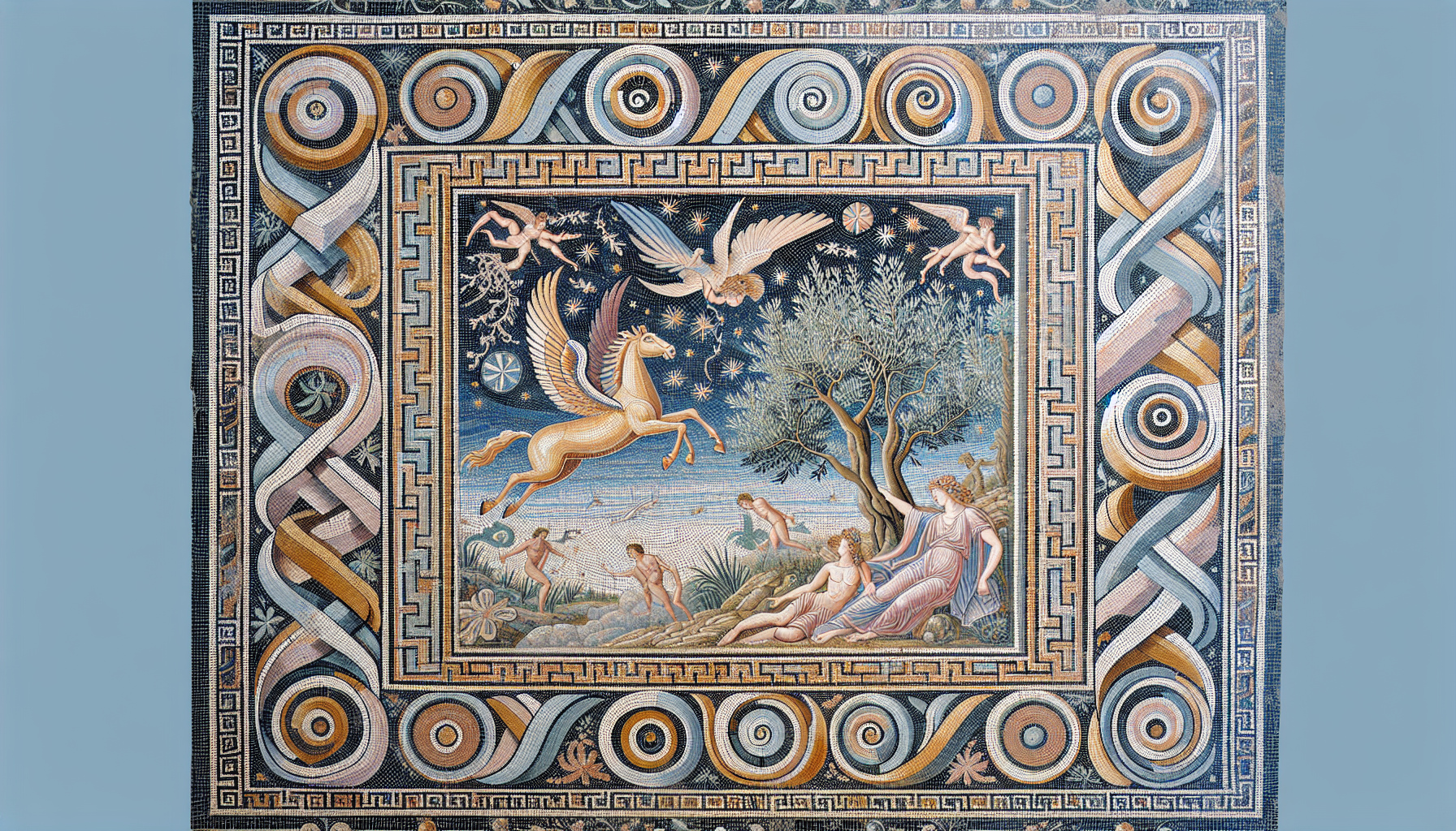 Greek mosaic art illustration