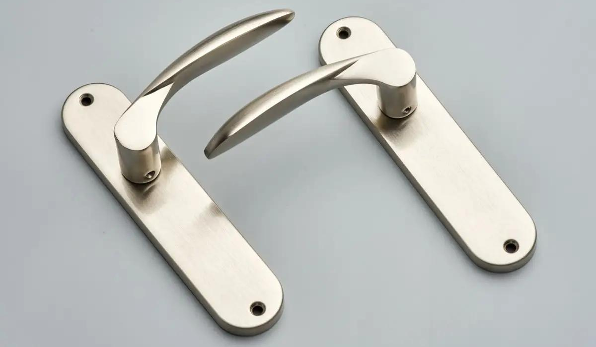 Modern interior door handles - lever on backplate - sating chrome finish