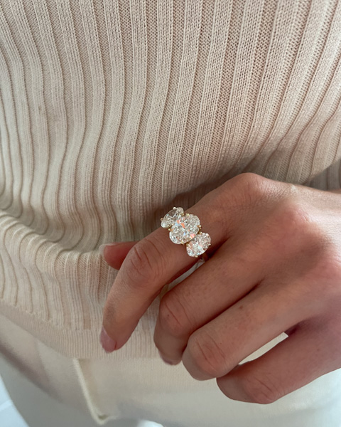 Good Stone Triad ring with Lab Created Oval Diamonds