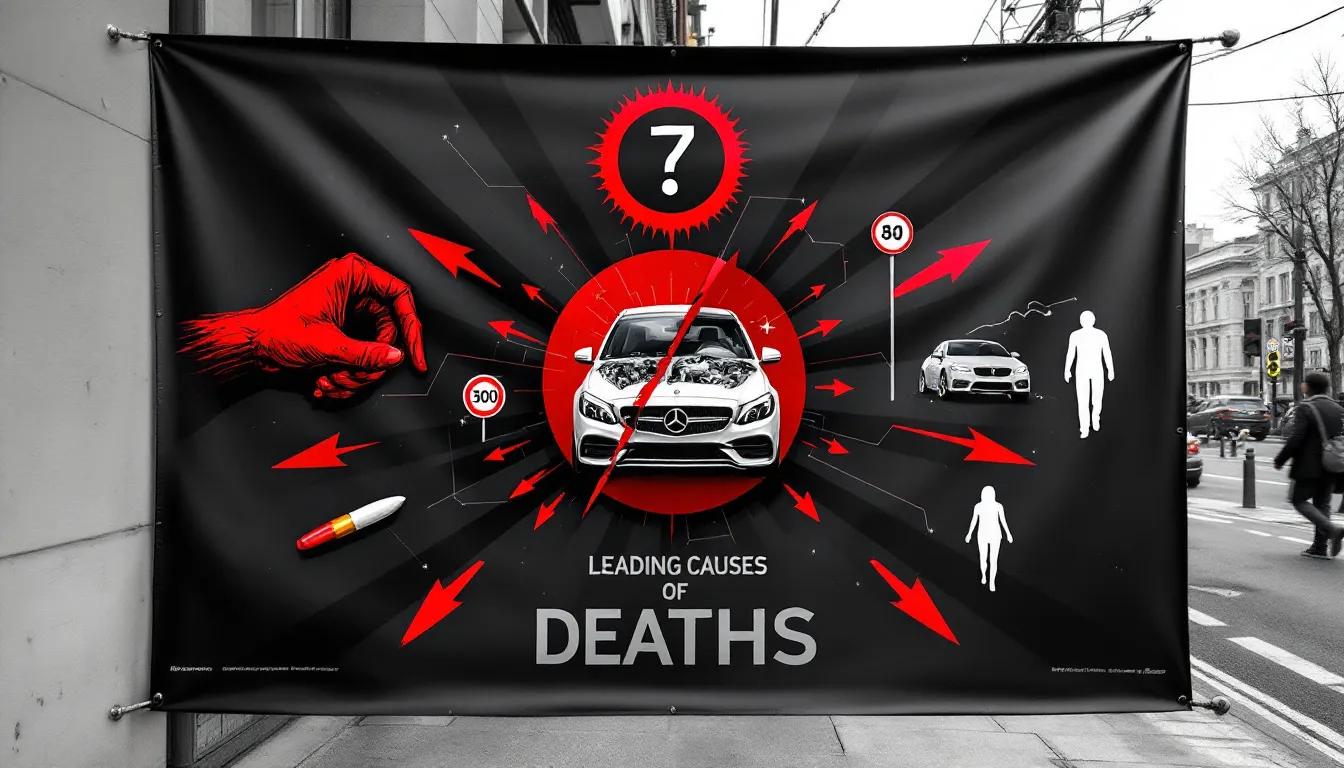 Leading causes of automobile deaths, represented by an infographic.