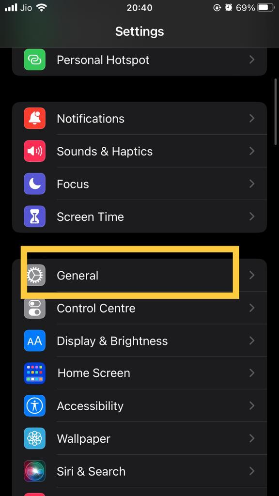 general setting option