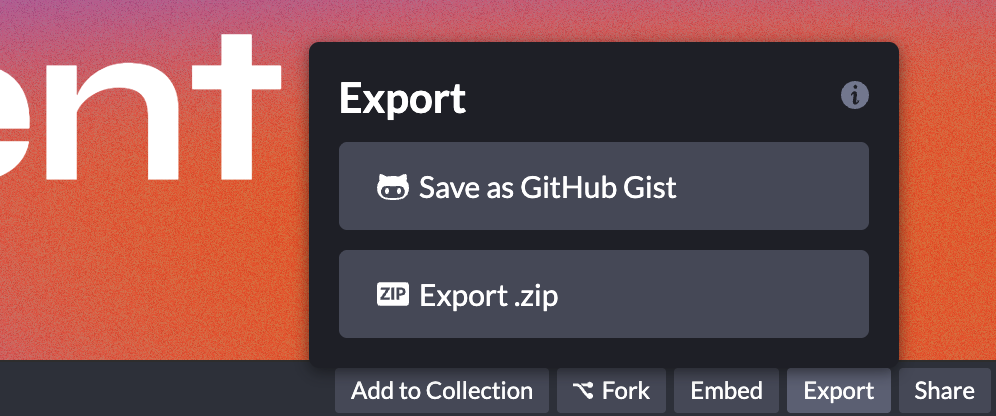 Select Export .zip from the options