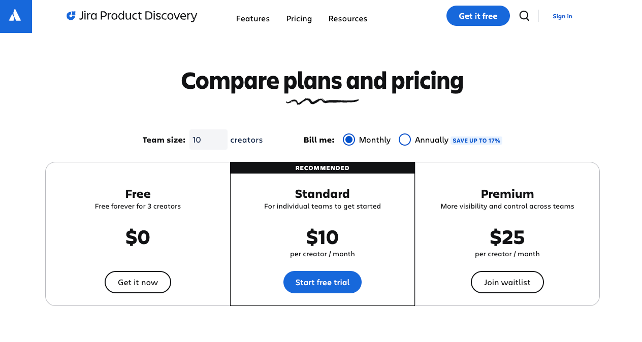 Jira Product Discovery pricing.