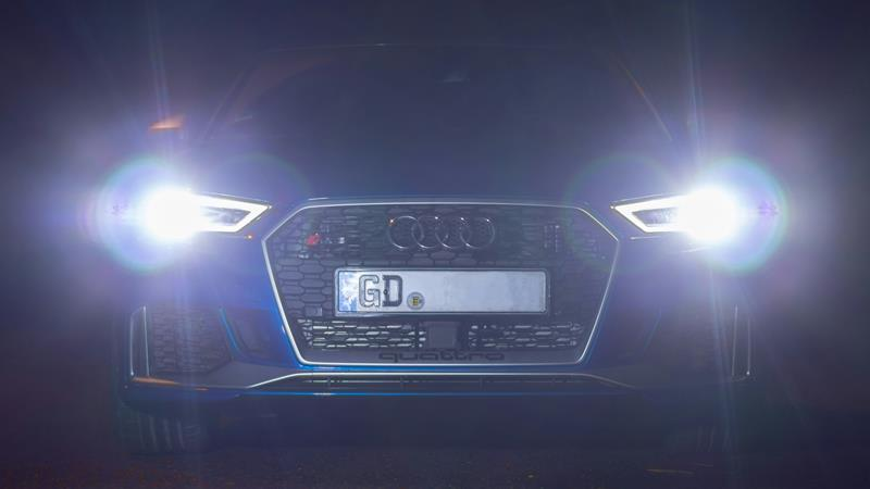 Car with bright LED headlights