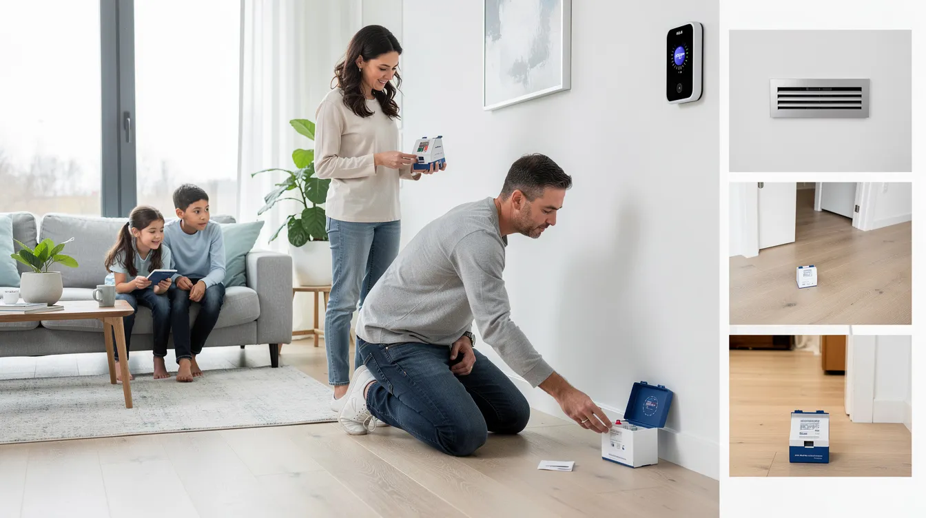 A family testing their home for radon levels using a radon test kit.
