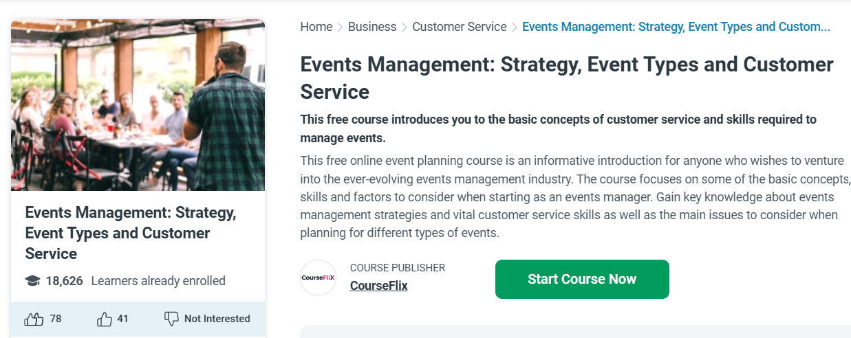 Course Flix's Event management corse page