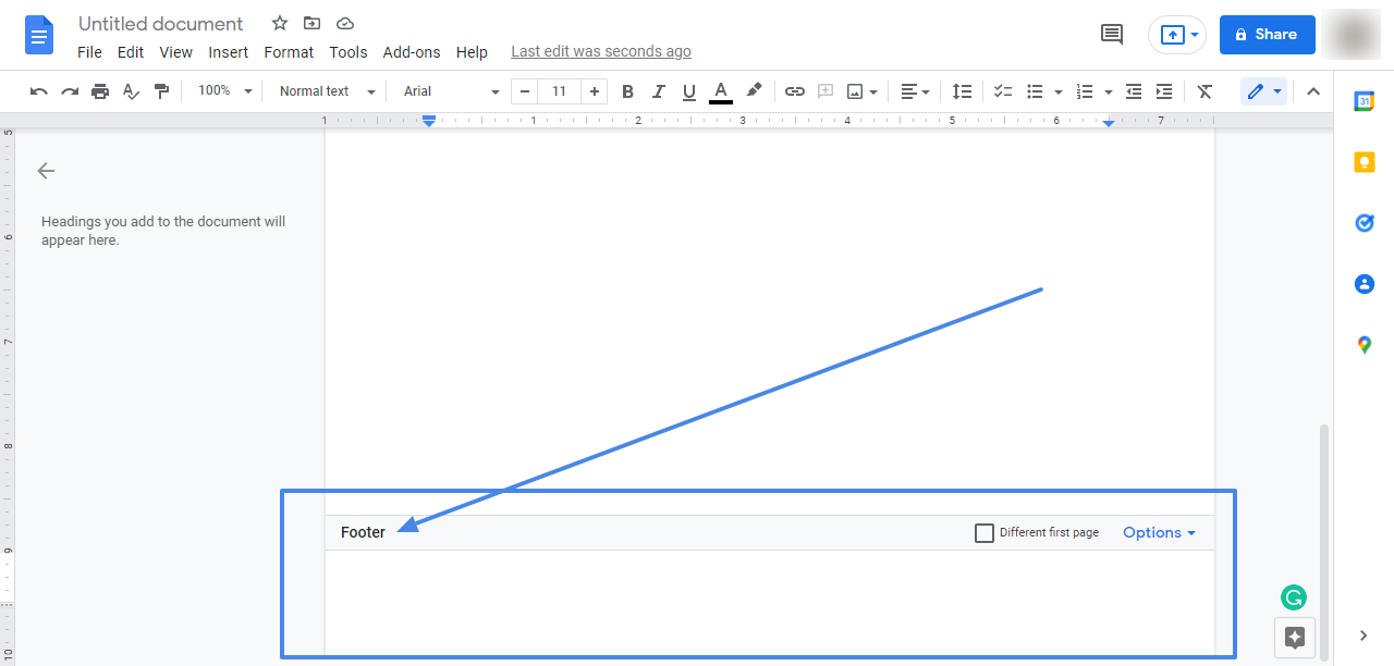 How to add footnotes in Google Docs - double-click the bottom part of the page