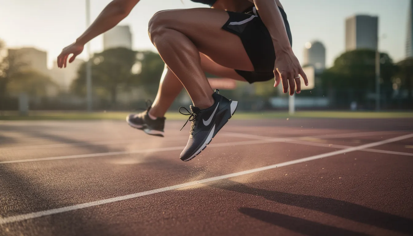 An athletic person is captured mid-air, landing from a jump on a sports court, showcasing agility and strength. This dynamic moment highlights the importance of knee function, especially in relation to preventing injuries like an anterior cruciate ligament (ACL) tear, which is often treated with advanced methods such as stem cell therapy and physical therapy for optimal recovery.