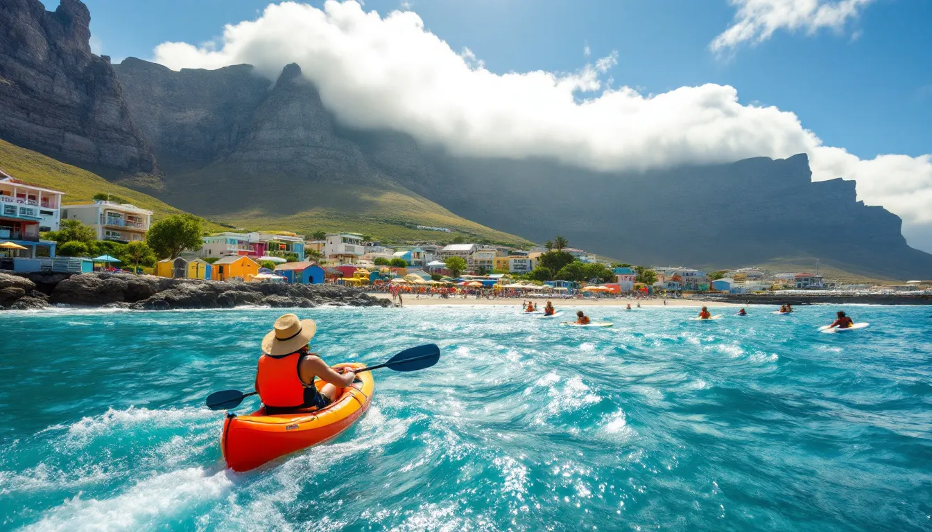 Kayaking along Cape Town's coastline, surrounded by stunning scenery.