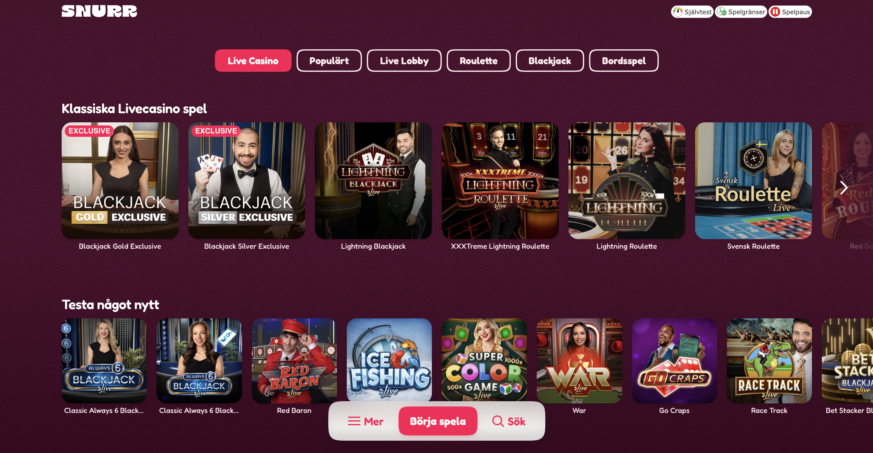 Snurr casino live casino