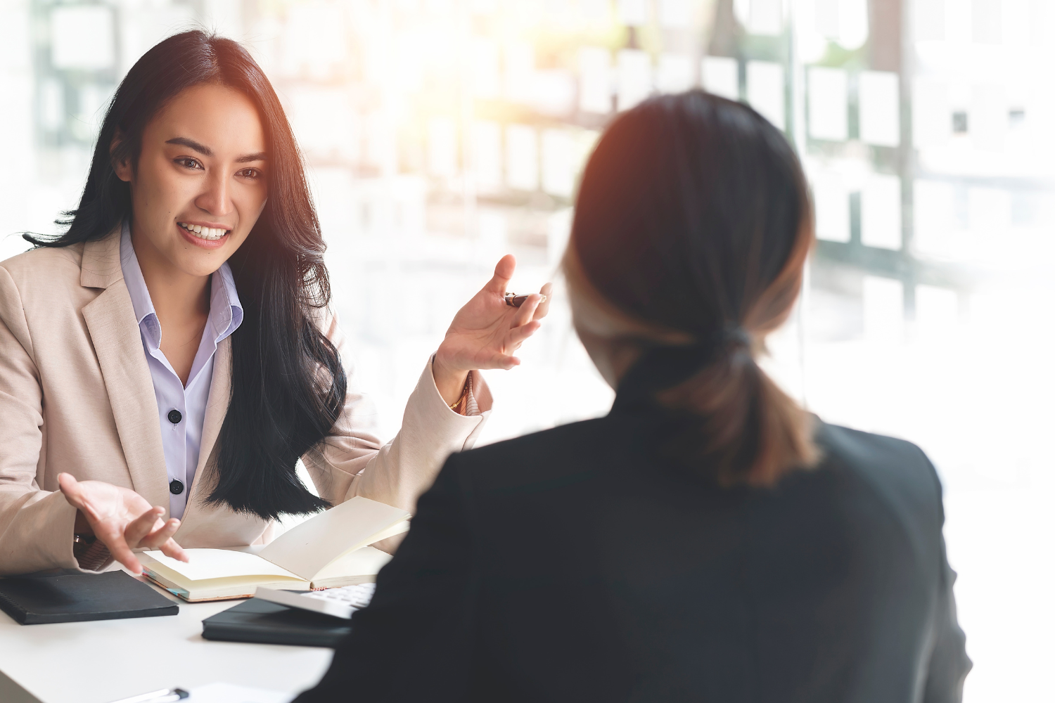 Two professionals talking.
