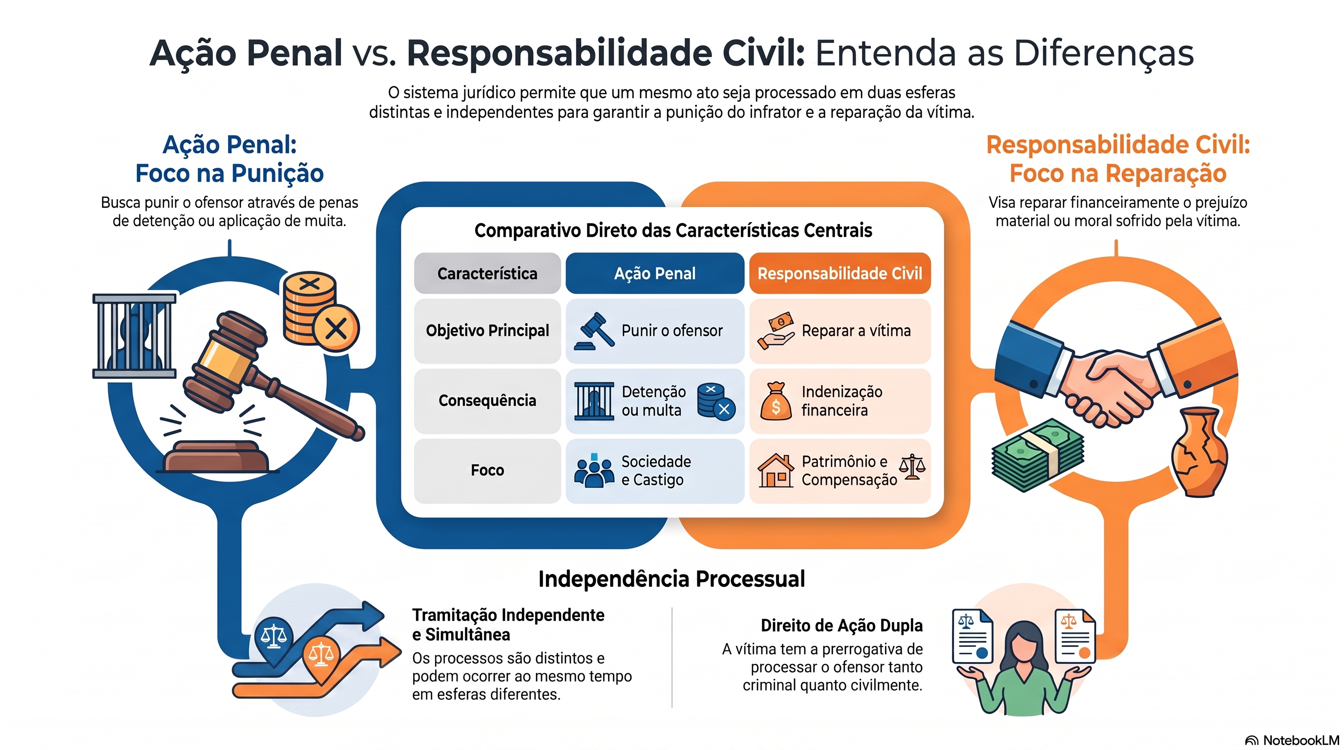 Qual a diferença entre ação penal e responsabilidade civil?