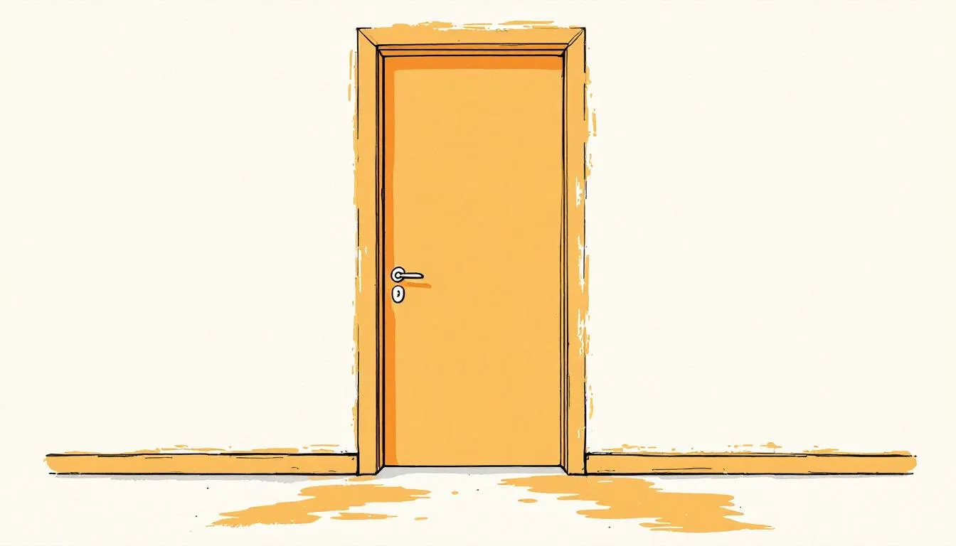 An image showing a freshly painted door frame after repairs, highlighting the finishing touches.