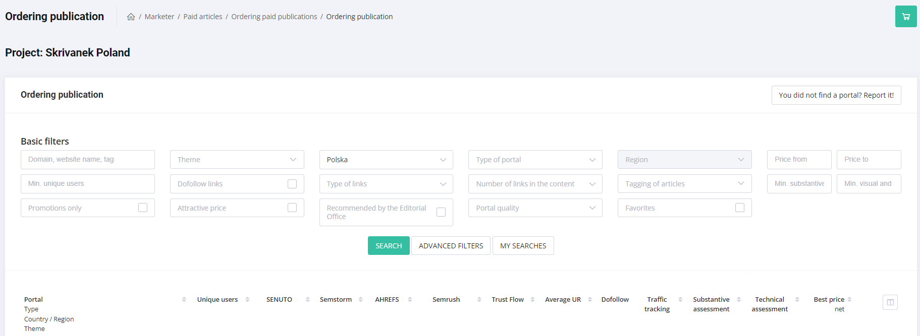Ordering publication window -screenshot.
