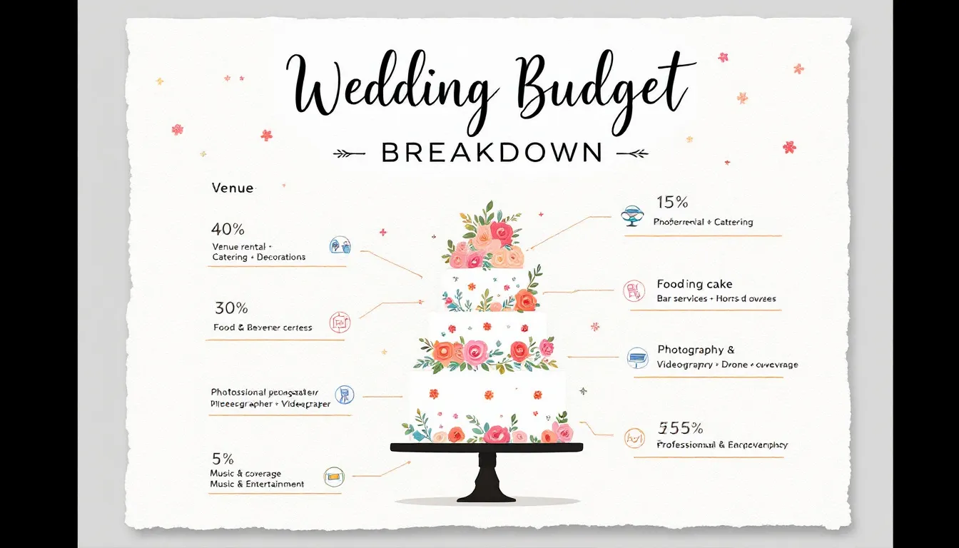 An example of a wedding budget breakdown, showing various expense categories.