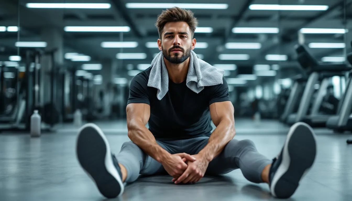A person is seen cooling down after an intense workout in a gym, preparing for a recovery session that may include infrared sauna therapy to promote detoxification and muscle relaxation. This setting highlights the importance of post-workout recovery for optimal health and well-being.