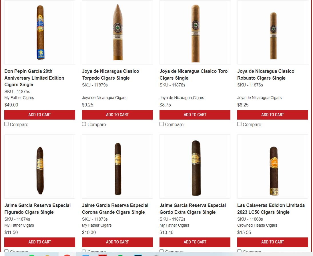 An image showing a variety of cigars on an online store