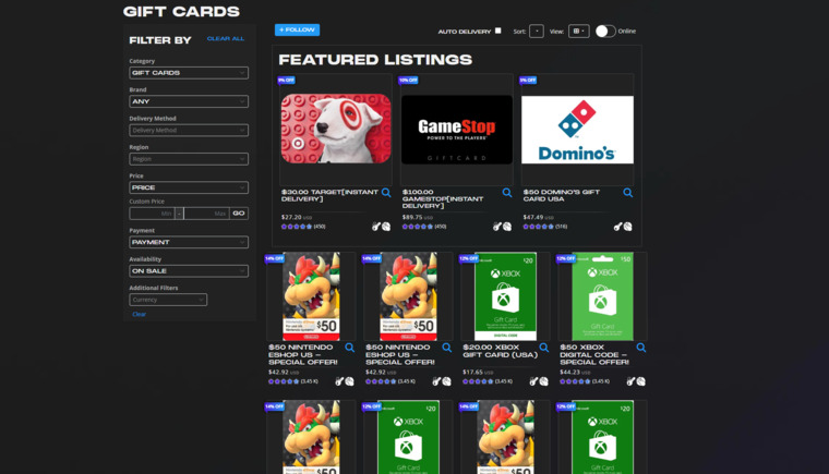 Getting your gift cards listed is fast and easy. (Image Source: Gameflip.com)