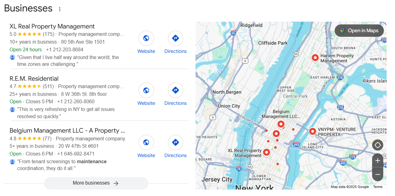 Local SEO for property management companies example. 