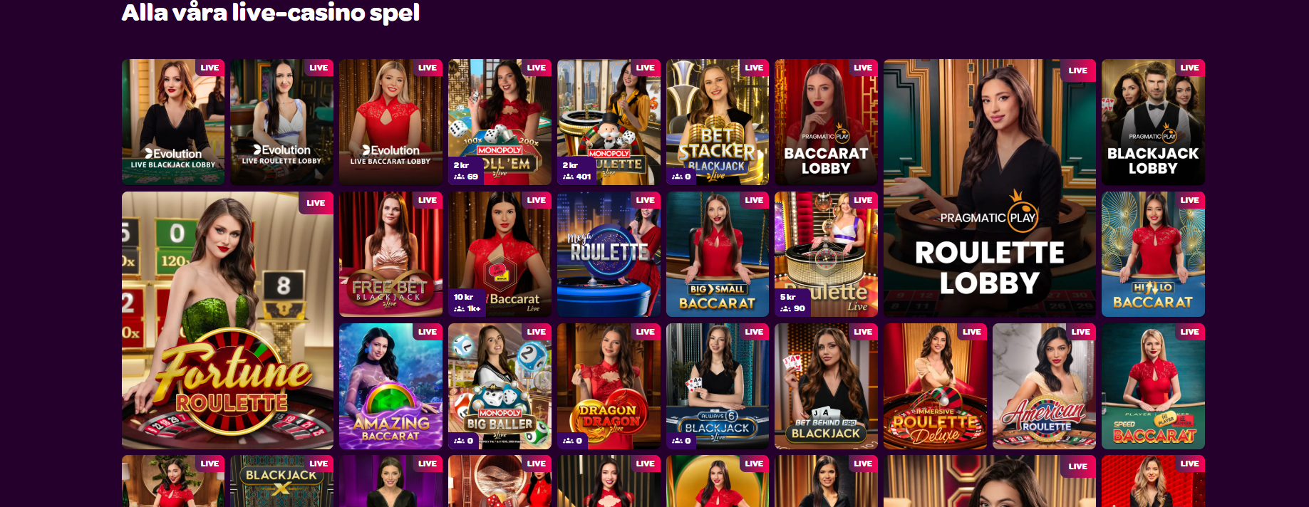 Blackjack, roulette och baccarat