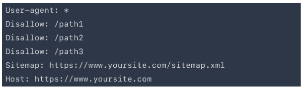 Here you can see what a sample robots.txt file structure might look like.